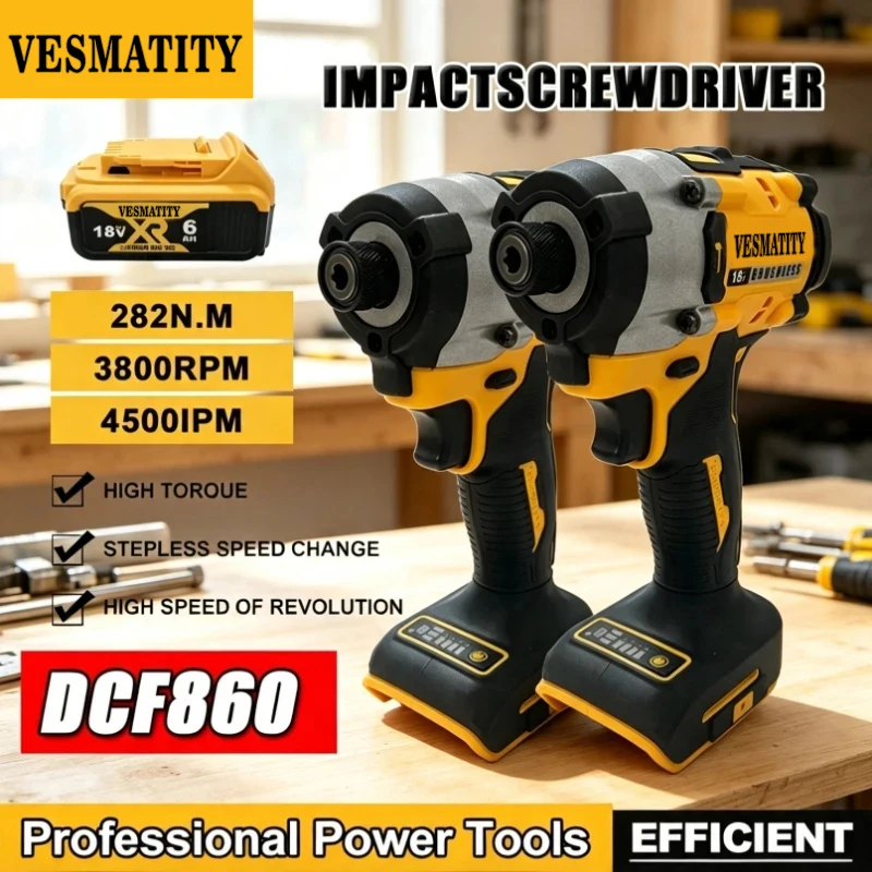 Brushless Cordless Electric Drill 18V - Бесщеточная аккумуляторная компактная дрель-шуруповерт DCF860, перезаряжаемый