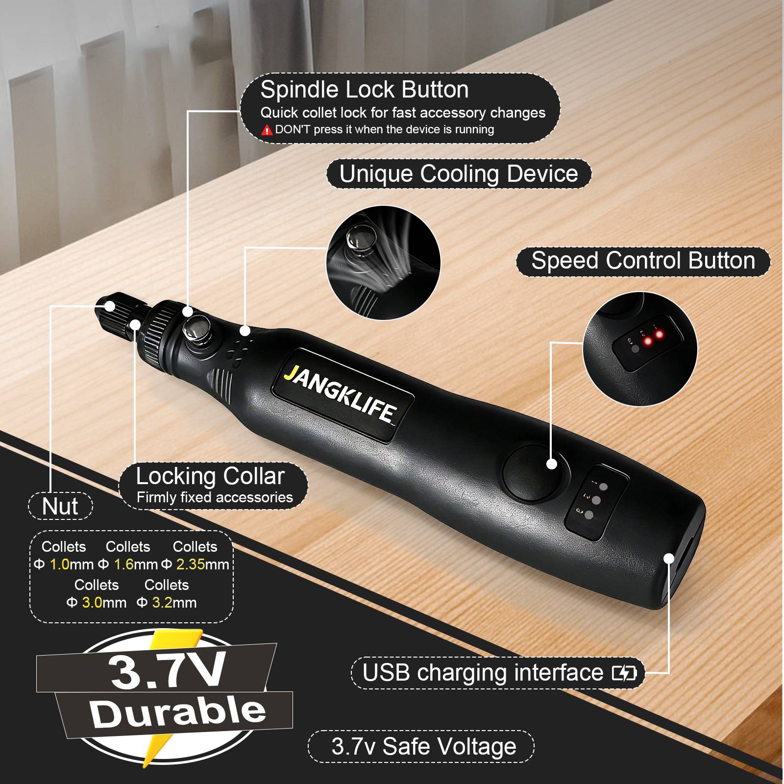 JANGKLIFE USB беспроводной рот – обзор и цена Cordless Rotary Tool Kit Accessories
