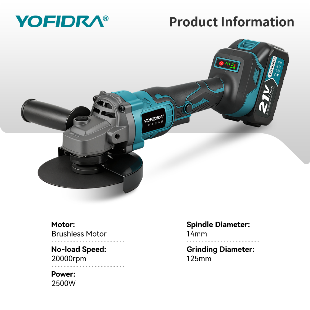 YOFIDRA 125 мм Бесщеточная угл – обзор и цена Brushless Angle Grinder Battery Powered